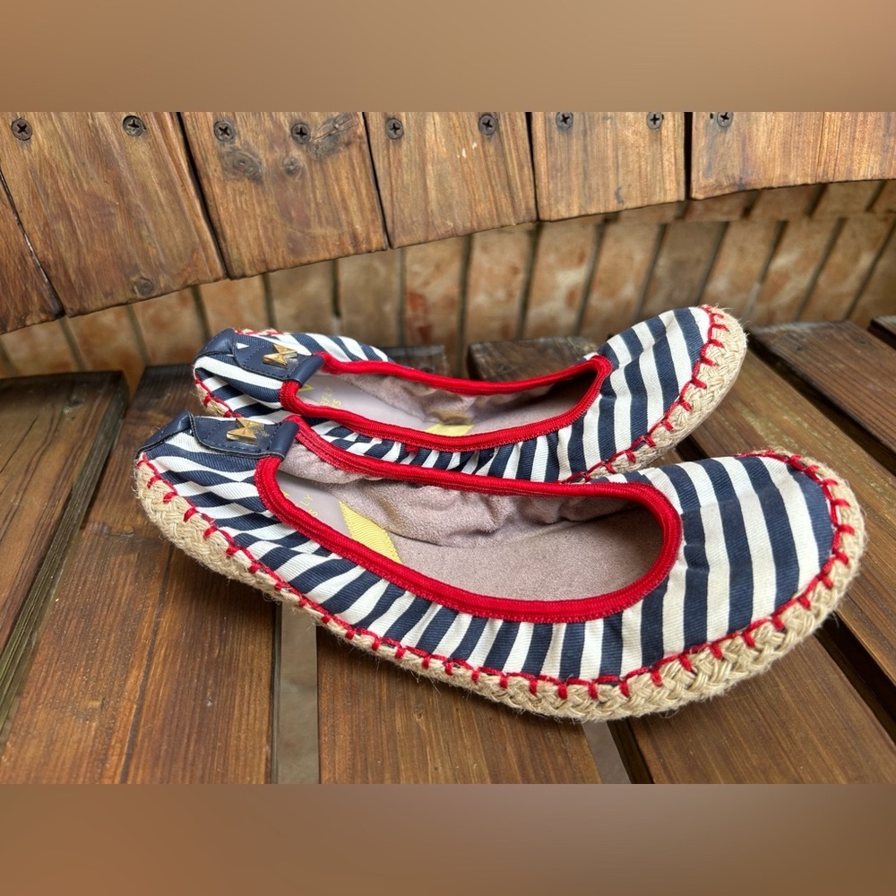 Butterfly Twists -Striped Espadrille Shoes - Red,  Blue & yellow.